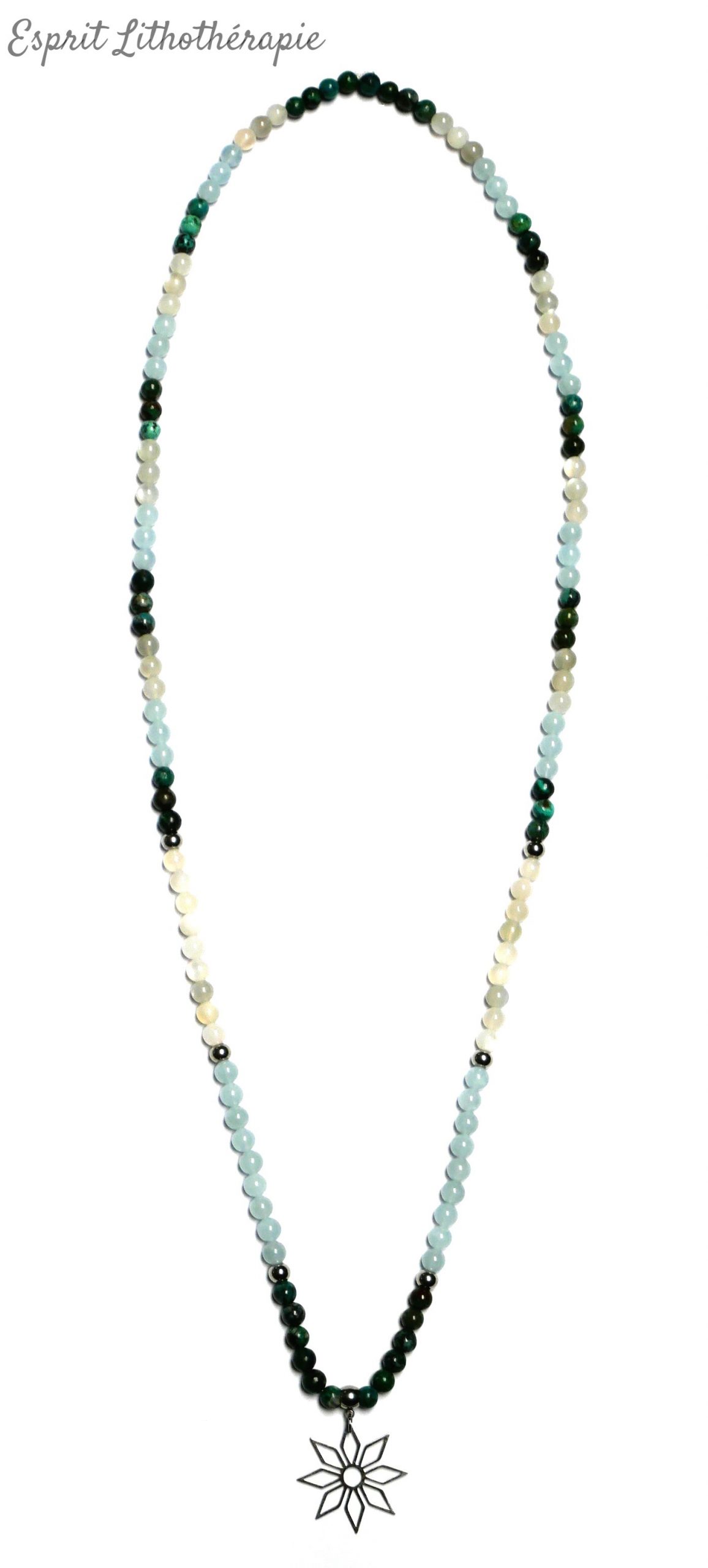 Photo Collier personnalisé Aigue-marine, Chrysocolle et Pierre de lune en pierre naturelle, bijou fait main