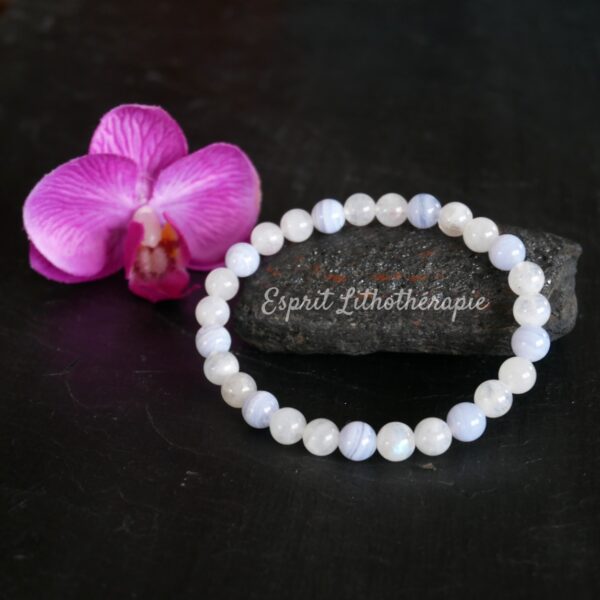 Photo Bracelet Calcédoine et Péristérite en pierre naturelle, bijou fait main