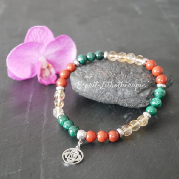 Photo Bracelet Citrine, Jaspe rouge et Malachite en pierre naturelle, bijou fait main