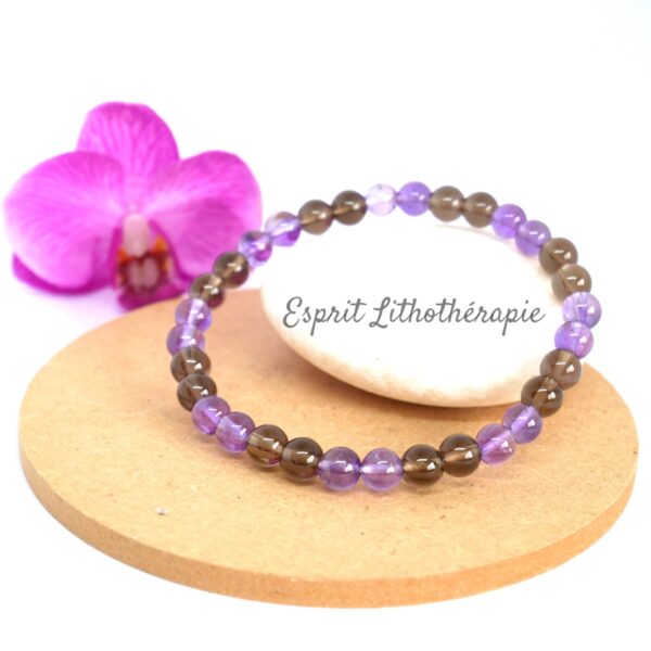 Photo Bracelet Améthyste et Quartz fumé en pierre naturelle, bijou fait main