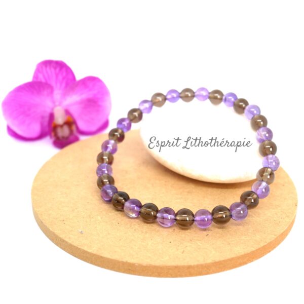 Photo Bracelet Améthyste et Quartz fumé en pierre naturelle, bijou fait main