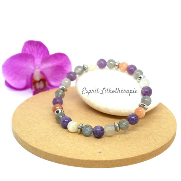 Photo Bracelet Labradorite, Lépidolite, Pierre de lune en pierre naturelle, bijou fait main