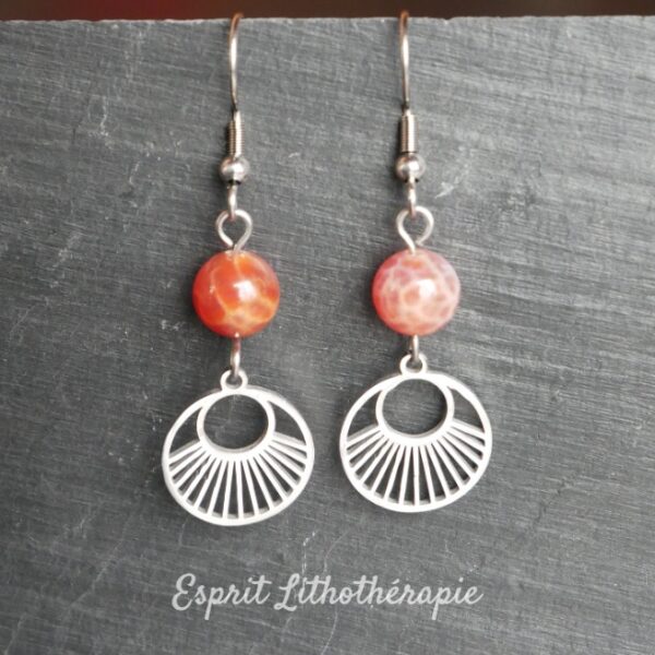 Photo Boucles d'oreilles Agate feu en pierre naturelle