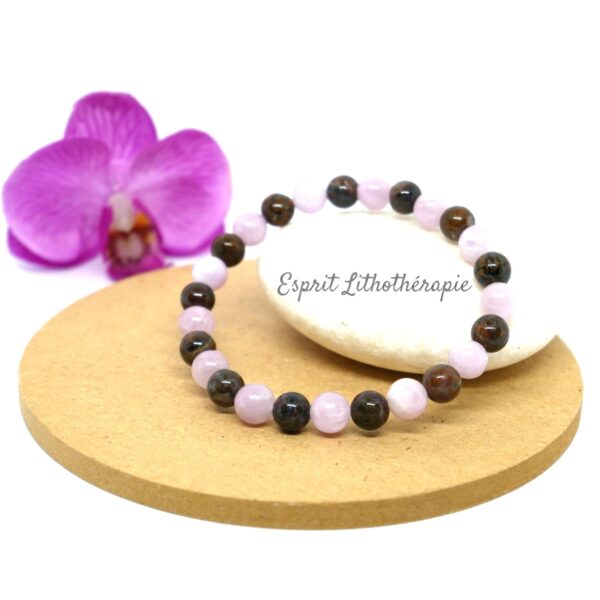 Photo Bracelet Kunzite et Piétersite en pierre naturelle, bijou fait main