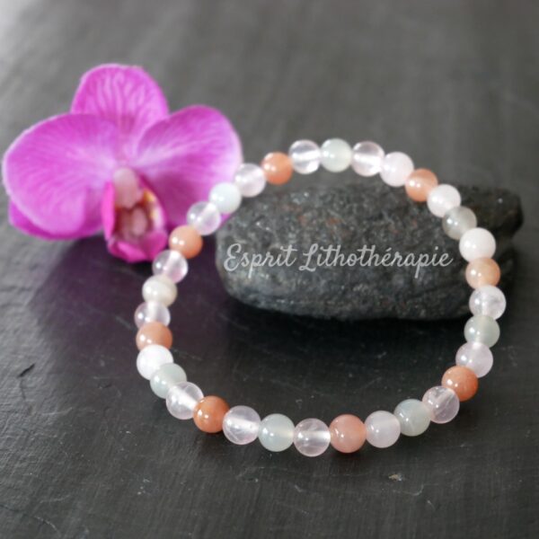 Bracelet en pierre de lune et quartz rose naturels fait main