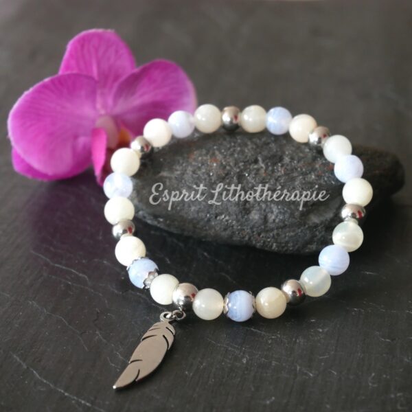 Photo Bracelet Pierre de lune et Calcédoine en pierre naturelle, bijou fait main