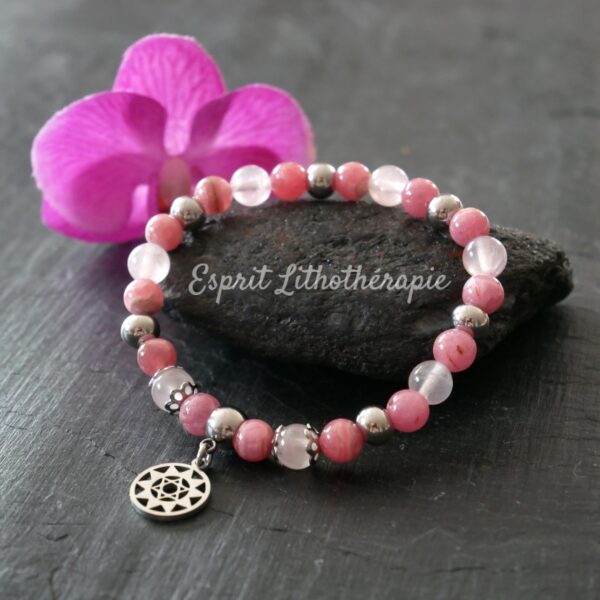 Photo Bracelet Rhodochrosite et Quartz rose en pierre naturelle, bijou fait main