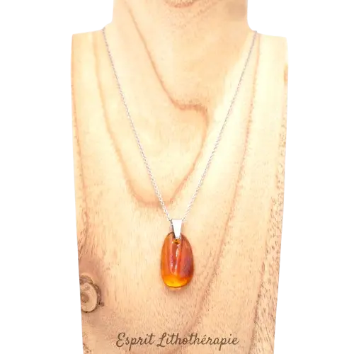 Pendentif en ambre naturel de qualité extra sur chaine en acier inoxydable.