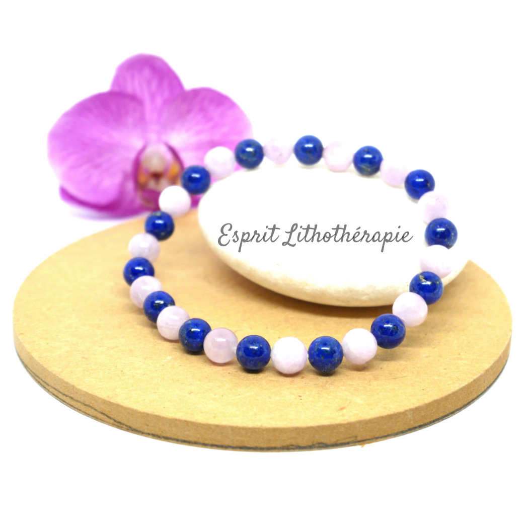 Photo Bracelet Kunzite et Lapis-lazuli en pierre naturelle, bijou fait main