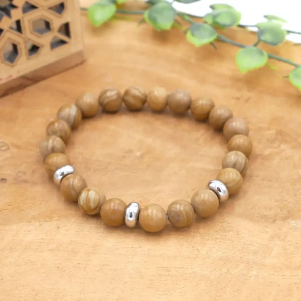 Photo Bracelet Jaspe bois en pierre naturelle, bijou fait main