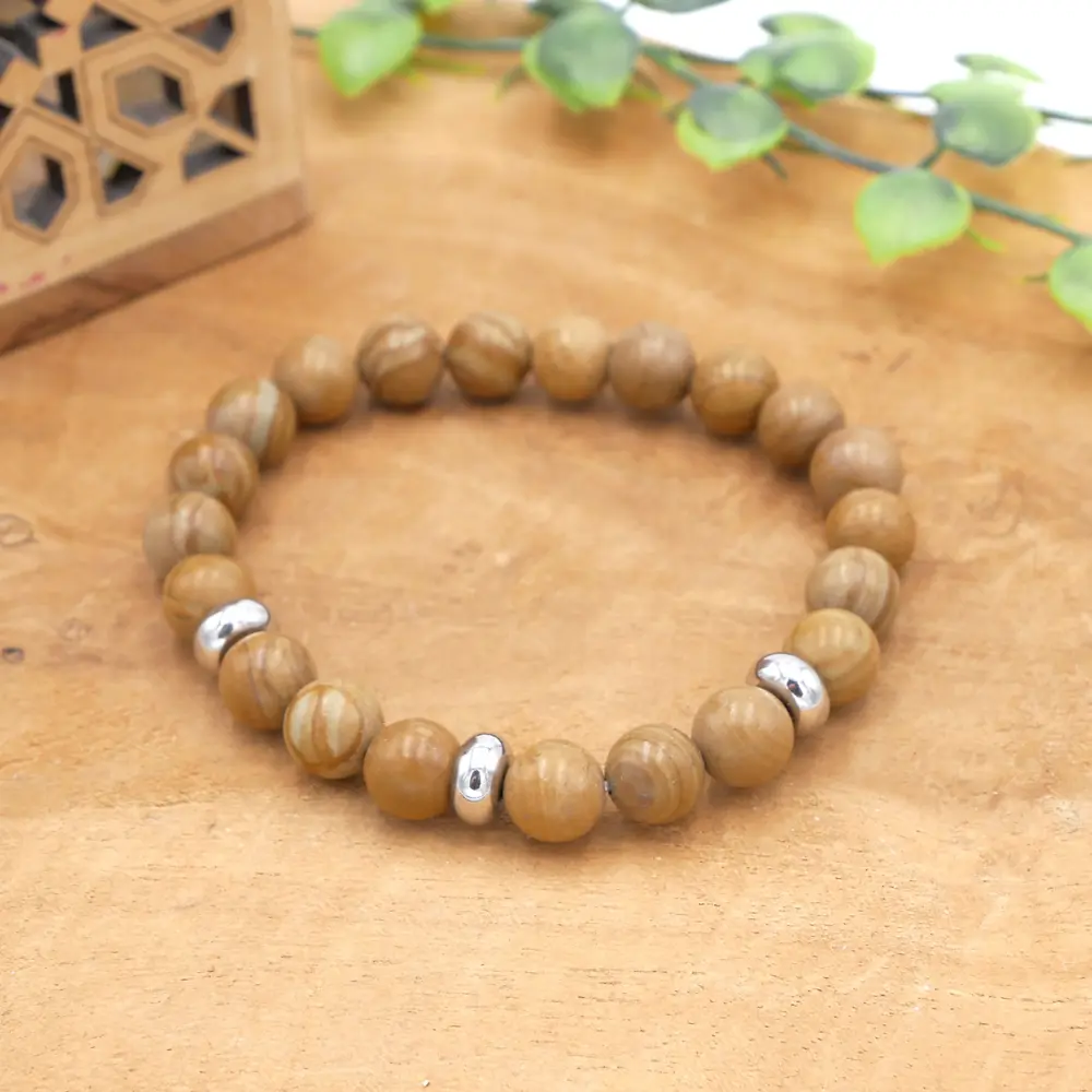 Photo Bracelet Jaspe bois en pierre naturelle, bijou fait main