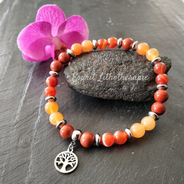 Photo Bracelet Aventurine orange, Cornaline, Jaspe rouge en pierre naturelle, bijou fait main