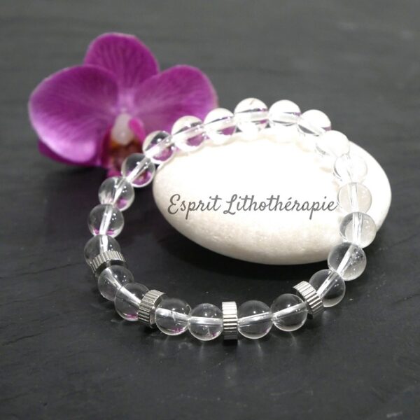 Bracelet homme en cristal de roche naturel avec intercalaires inox
