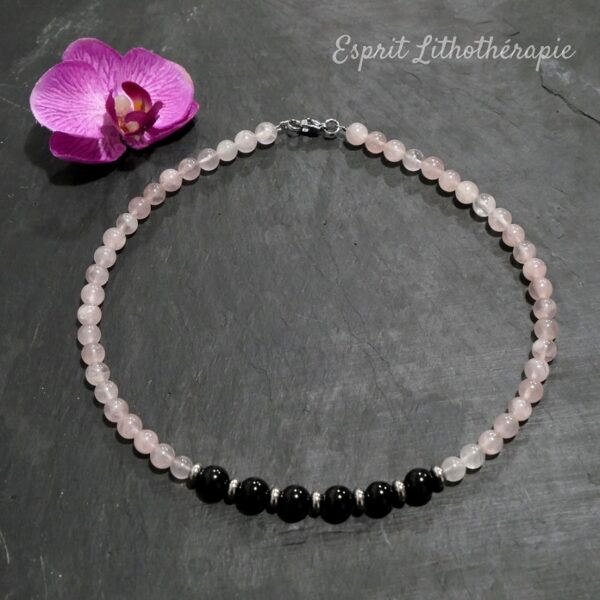 Photo Collier - Quartz rose et tourmaline noire en pierre naturelle, bijou fait main