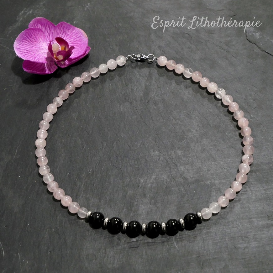 Photo Collier - Quartz rose et tourmaline noire en pierre naturelle, bijou fait main