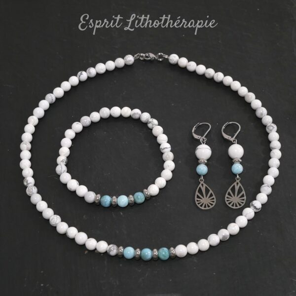 Photo Parure - Howlite et Larimar Parure - Howlite et Larimar en pierre naturelle
