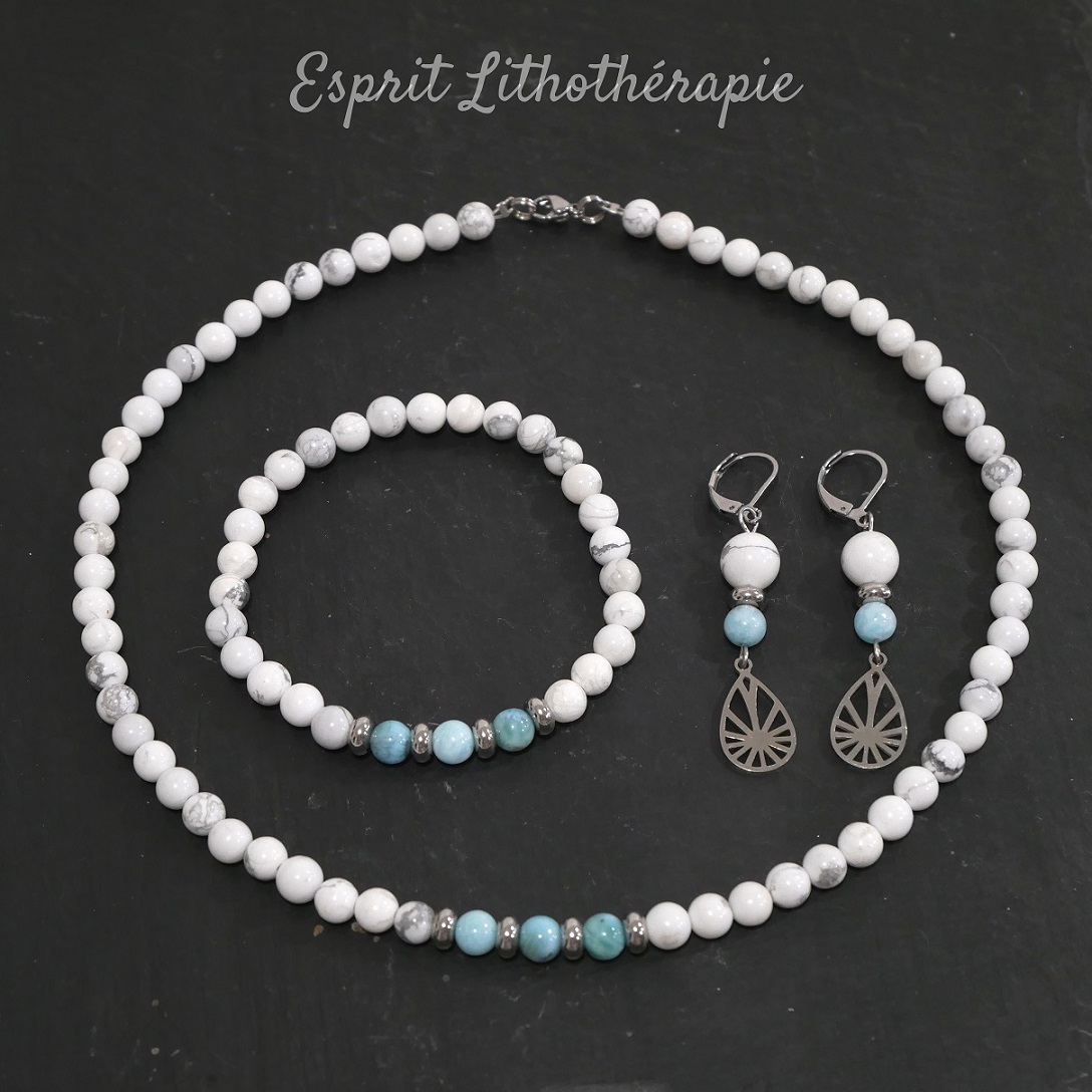 Photo Parure - Howlite et Larimar Parure - Howlite et Larimar en pierre naturelle