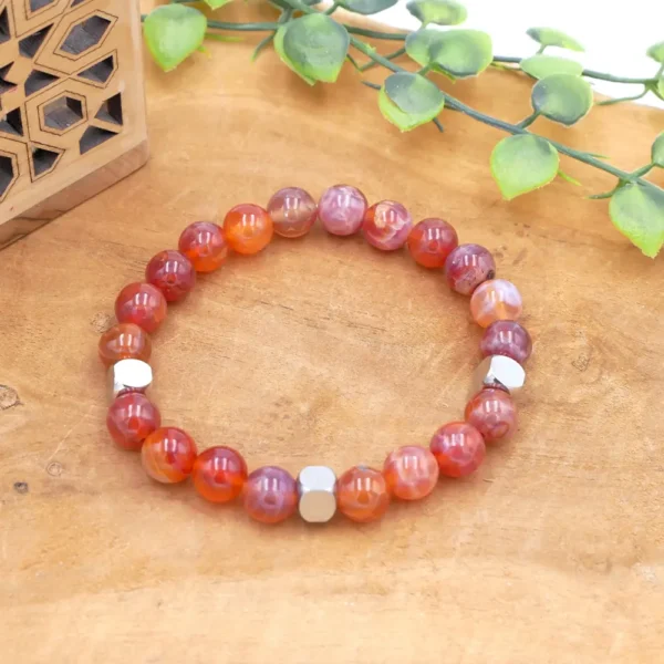 Photo Bracelet Agate feu en pierre naturelle, bijou fait main