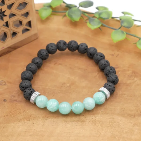 Photo Bracelet Amazonite Pierre de lave en pierre naturelle, bijou fait main