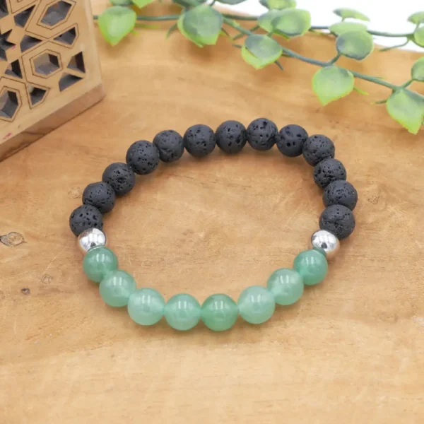 Photo Bracelet Aventurine verte & Pierre de lave en pierre naturelle, bijou fait main