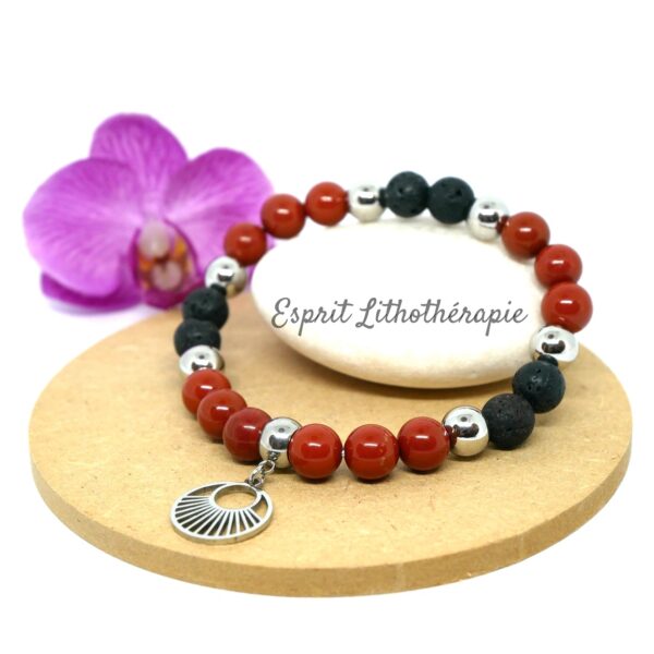 Photo Bracelet Jaspe rouge et Pierre de lave en pierre naturelle, bijou fait main