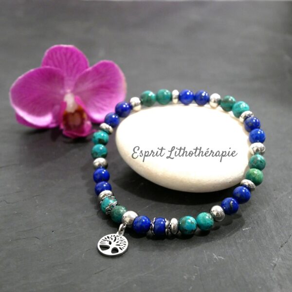 Photo Bracelet Chrysocolle, Lapis Lazuli en pierre naturelle, bijou fait main