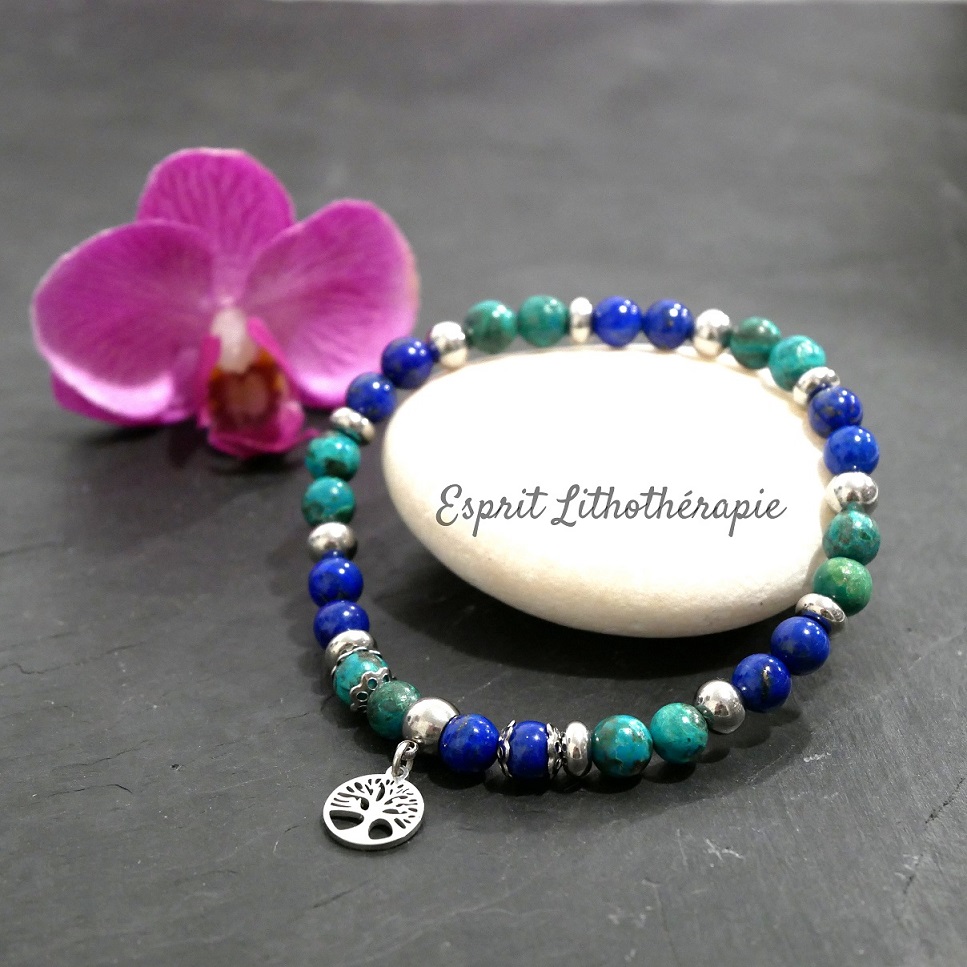 Photo Bracelet Chrysocolle, Lapis Lazuli en pierre naturelle, bijou fait main