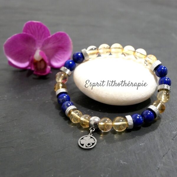 Photo Bracelet Citrine naturelle, Lapis Lazuli en pierre naturelle, bijou fait main