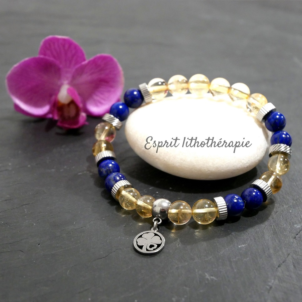Photo Bracelet Citrine naturelle, Lapis Lazuli en pierre naturelle, bijou fait main