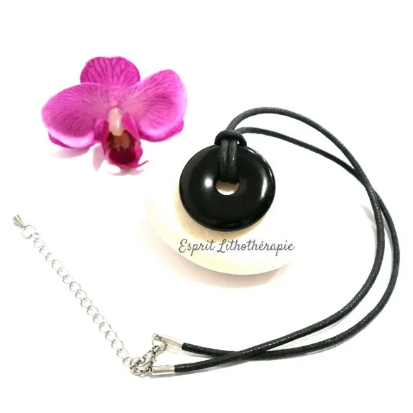 Photo Pendentif Donut Obsidienne noire en pierre naturelle