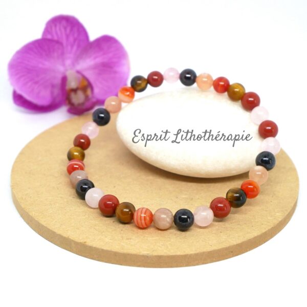 Photo Bracelet cornaline, grenat, jaspe rouge, œil du tigre, pierre de lune, quartz rose en pierre naturelle, bijou fait main