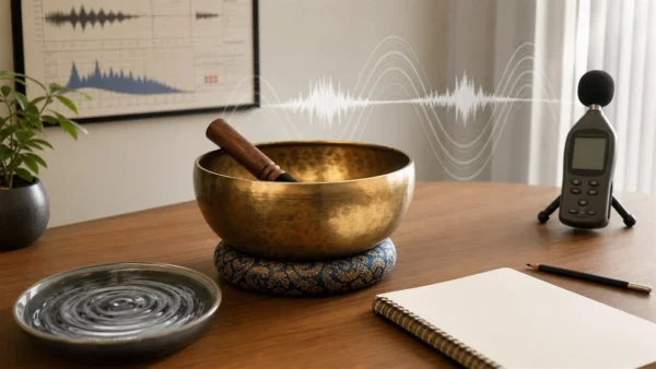 Bol chantant avec visualisation d'ondes sonores et matériel d'analyse pour expliquer la science des vibrations