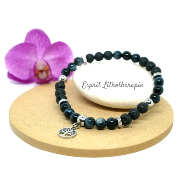 Photo Bracelet Œil de faucon et pierre de lave en pierre naturelle, bijou fait main