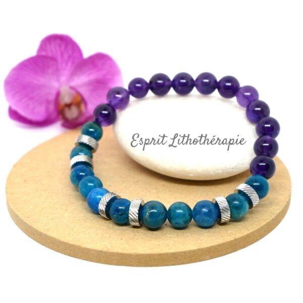 Photo Bracelet Améthyste, Apatite en pierre naturelle, bijou fait main