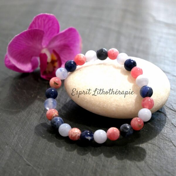 Photo Bracelet Calcédoine, Rhodochrosite, Sodalite en pierre naturelle, bijou fait main