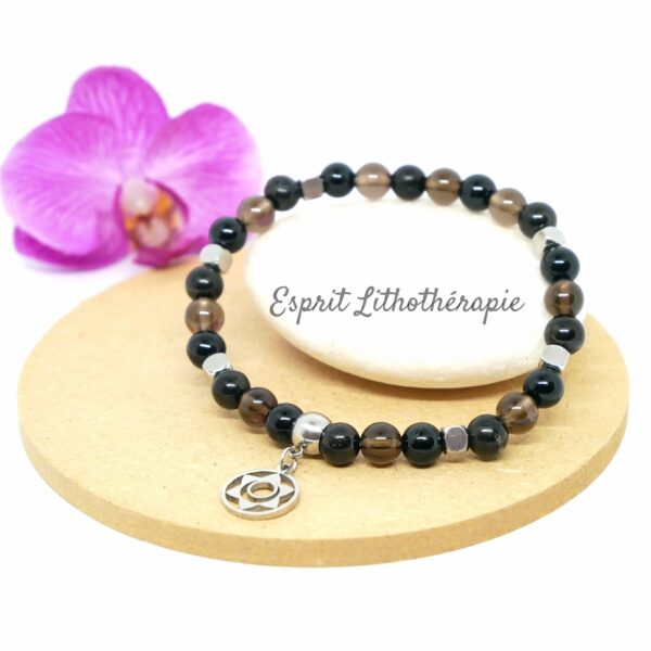Photo Bracelet Jais, Onyx, Quartz fumé en pierre naturelle, bijou fait main