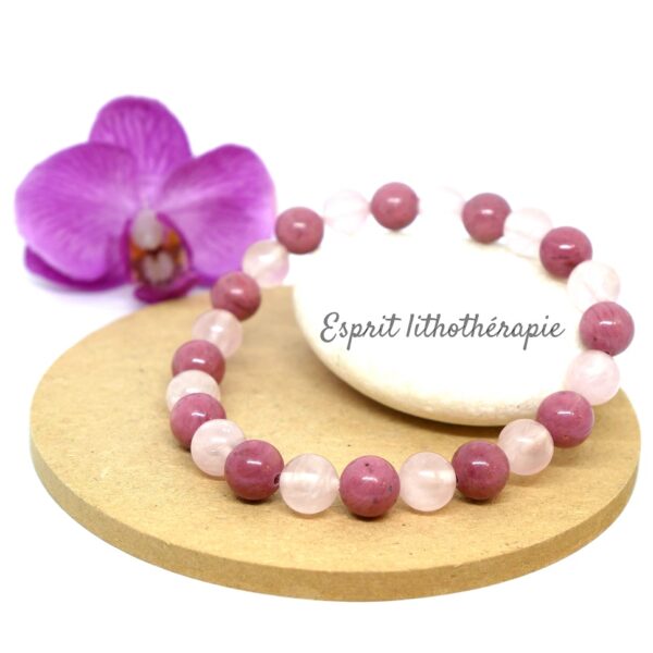 Photo Bracelet Quartz rose, Rhodonite Rose en pierre naturelle, bijou fait main