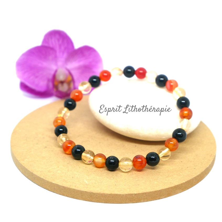 Photo Bracelet Citrine, Cornaline, Obsidienne en pierre naturelle, bijou fait main