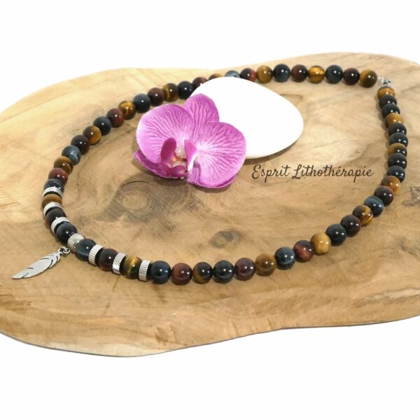 Photo Collier - Œil de Faucon, Œil de Tigre, Œil de Taureau en pierre naturelle, bijou fait main