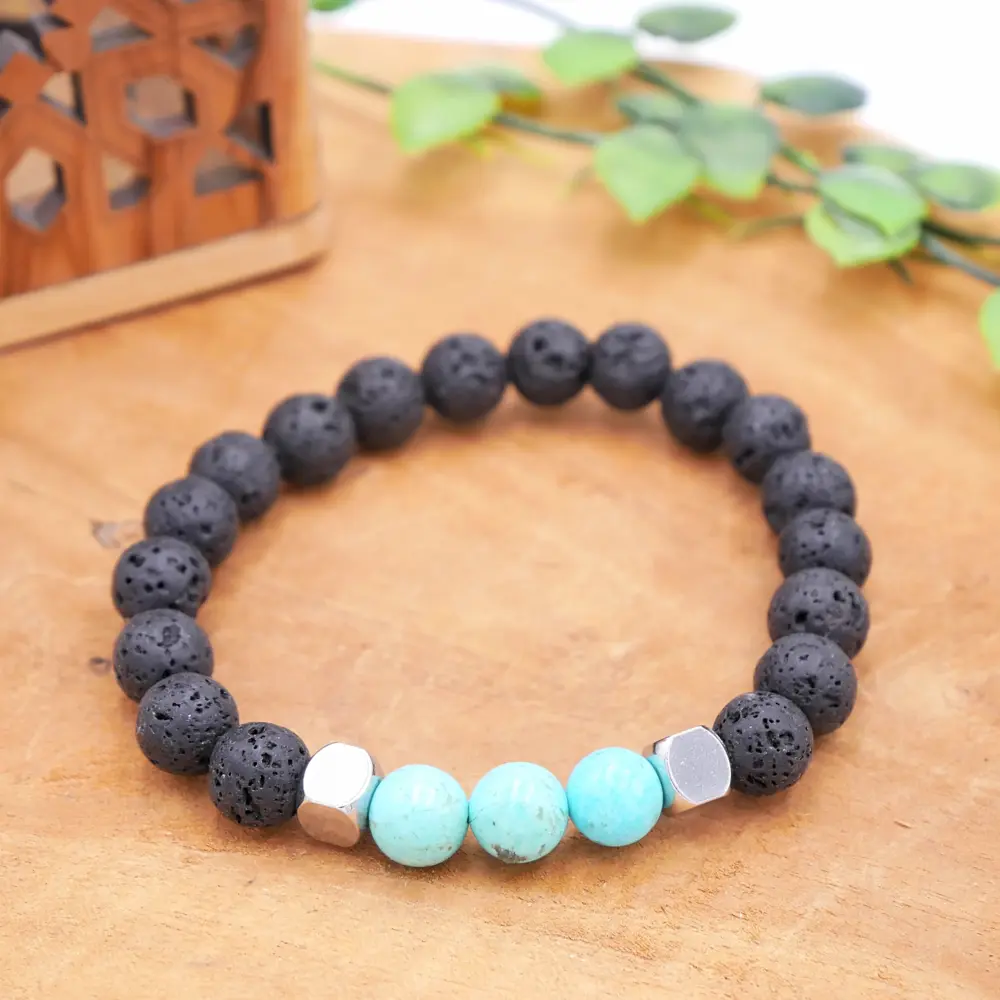 Photo Bracelet Turquoise Pierre de lave en pierre naturelle, bijou fait main