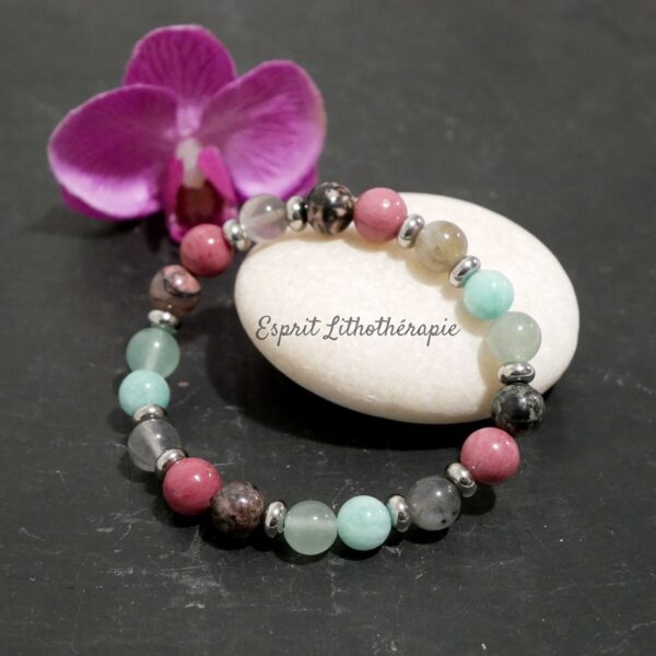 Photo Bracelet Amazonite, Aventurine, Labradorite, Rhodonite en pierre naturelle, bijou fait main