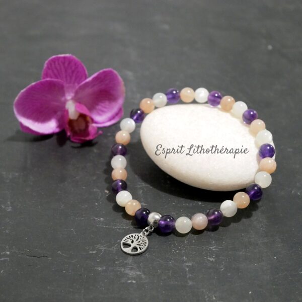 Photo Bracelet Améthyste, Pierre de Lune en pierre naturelle, bijou fait main