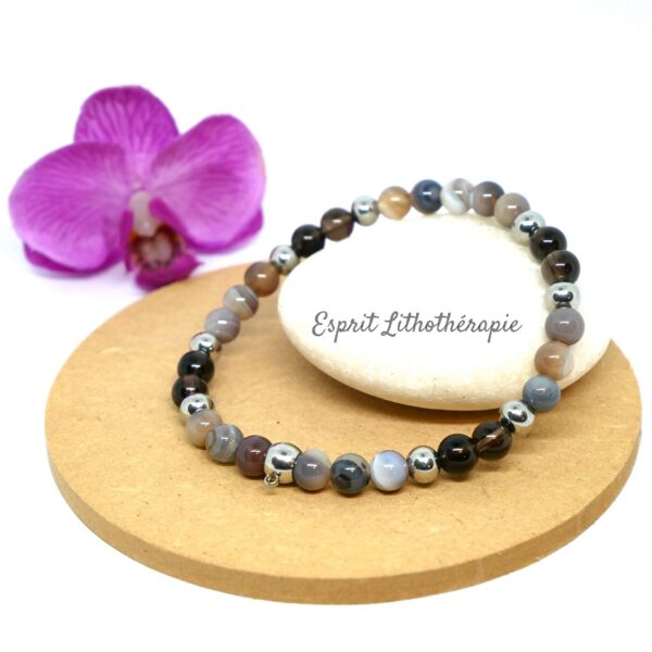 Photo Bracelet Agate du Bostwana, Quartz fumé en pierre naturelle, bijou fait main