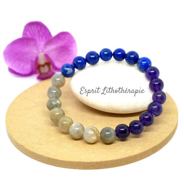 Photo Bracelet Améthyste, Labradorite, Lapis Lazuli en pierre naturelle, bijou fait main