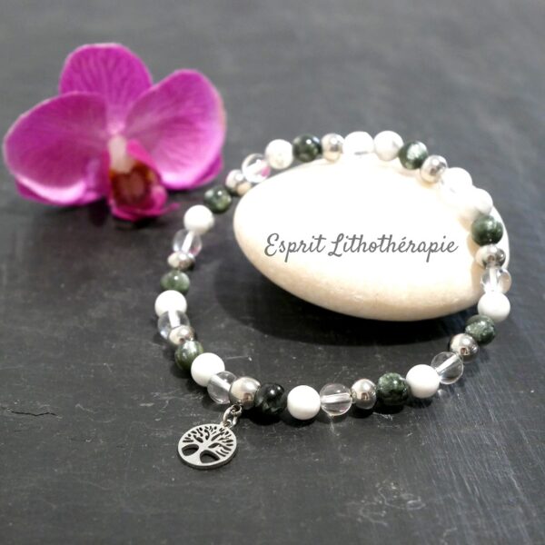 Photo Bracelet Cristal de roche, Howlite, Séraphinite en pierre naturelle, bijou fait main