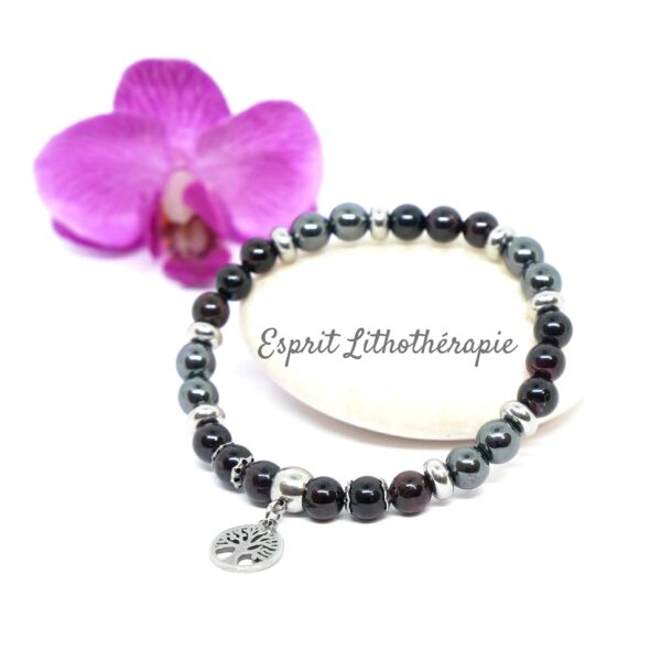 Photo Bracelet Hématite, Grenat en pierre naturelle, bijou fait main