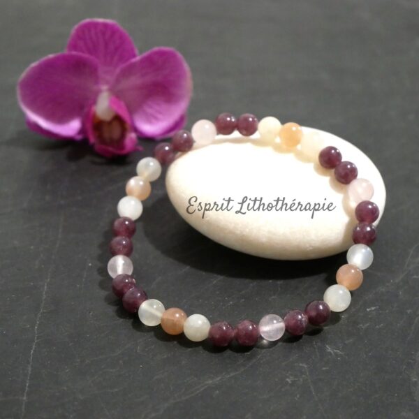 Photo Bracelet lépidolite, Pierre de lune, Quartz rose en pierre naturelle, bijou fait main