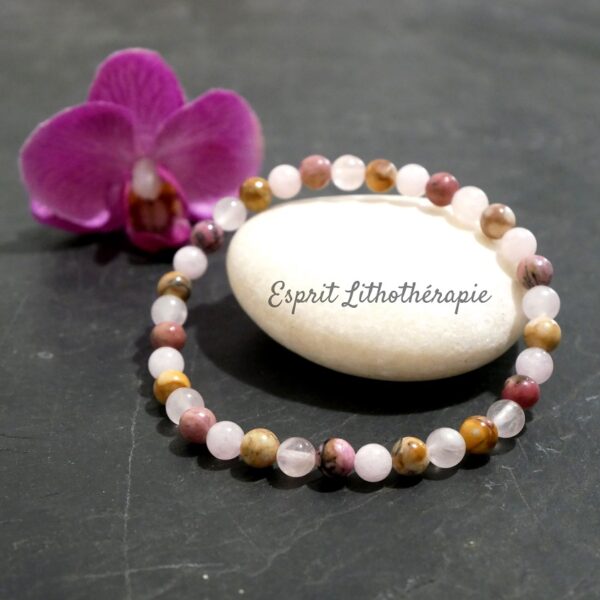 Photo Bracelet Jaspe venus, Morganite, Quartz rose, Rhodonite en pierre naturelle, bijou fait main