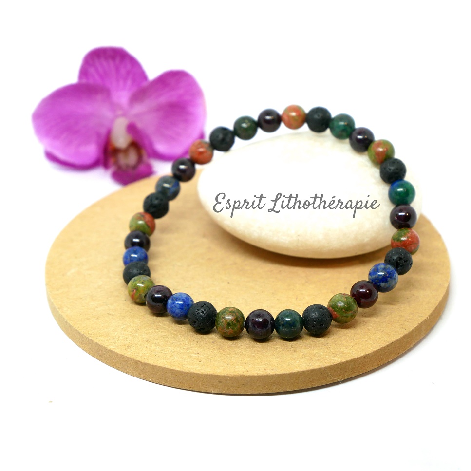 Photo Bracelet Azurite-malachite, Grenat, Pierre de lave, Unakite en pierre naturelle, bijou fait main
