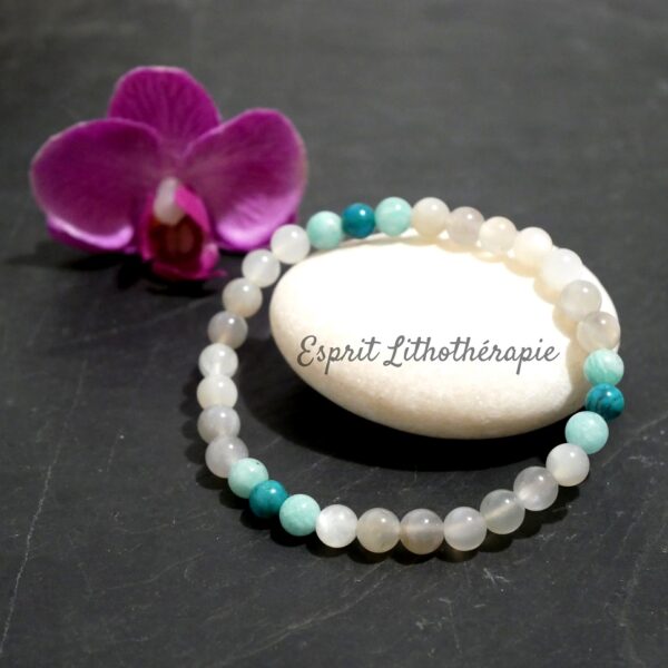 Photo Bracelet Amazonite, Pierre de lune, Turquoise en pierre naturelle, bijou fait main